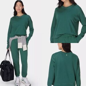Sweaty Betty After Class Crop Sweatshirt in Glade Green Organic Cotton, Small